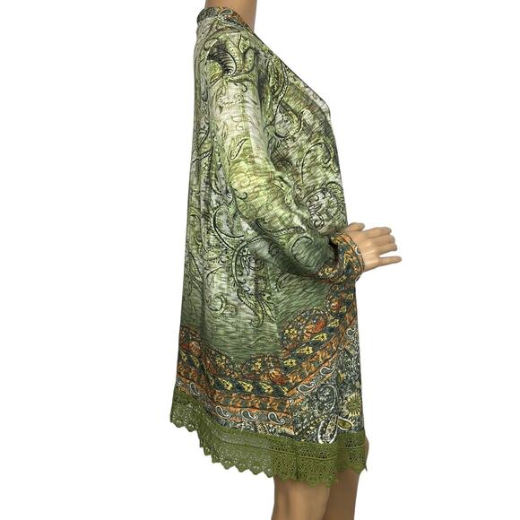 One World Plus Size Kimono Abstract Floral Green Orange Size 1X NWOT - Picture 3 of 10